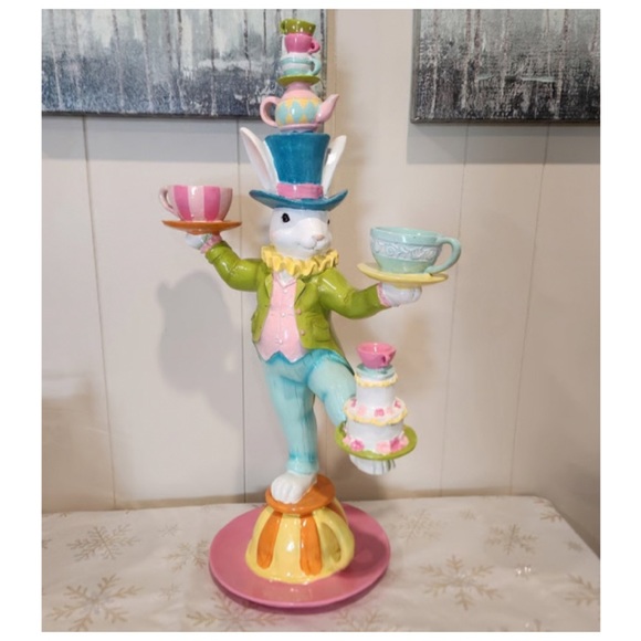 NEW Novogratz Mad Hatter Juggling Easter Bunny on Teacup 🐰 - Picture 5 of 12